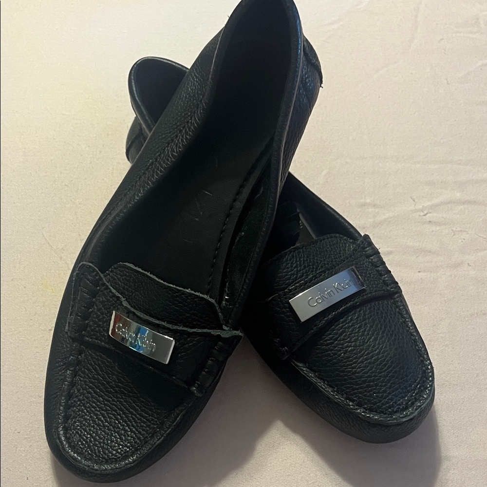 Calvin Klein Black Textured Loafers for Women